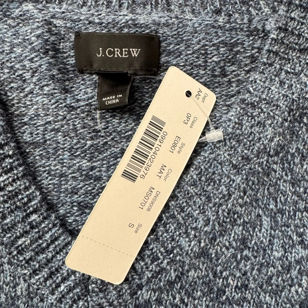 J.Crew Men’s Small Blue Marled 100% Lambswool V-Neck Sweater NWT